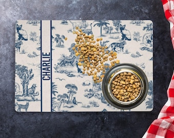 Custom Cat Bowl Mat Personalized Cat Food Mat Name Toile Luxury Aesthetic Placemat Non Slip Floor Mat Kitchen Cat New Kitten Gift Cat Owner
