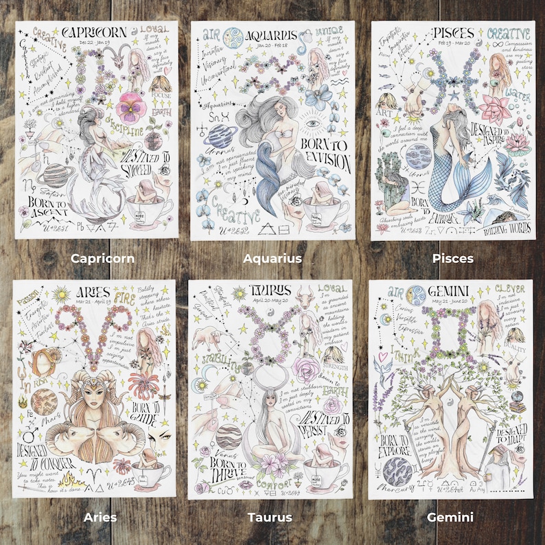 Zodiac Blanket Pisces Sagittarius Soft Throw Astrology Comforter Gift Birthday Decor Capricorn Personalized Mothers Day Gift for Women image 5