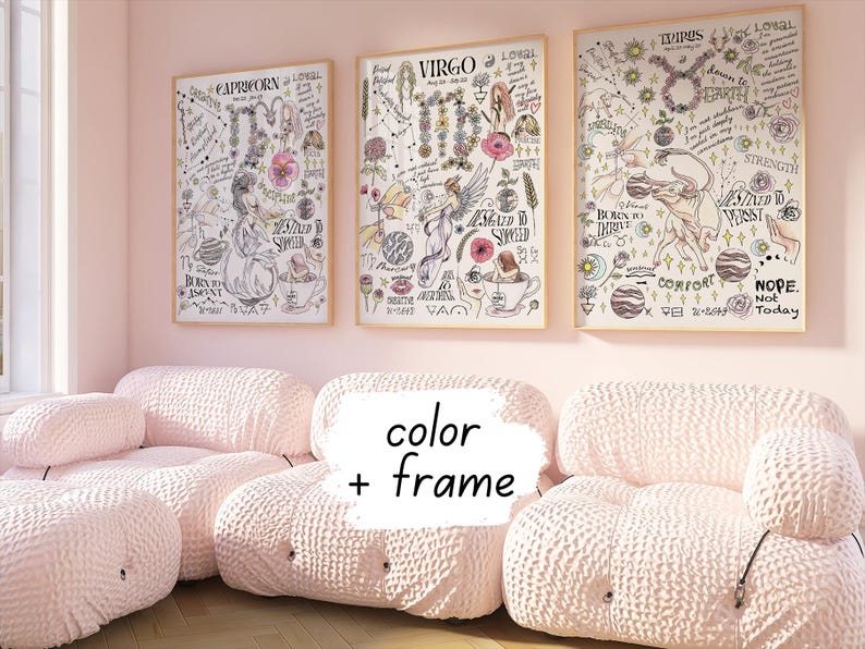 a living room with pink walls and white furniture