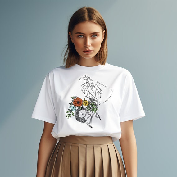 Capricorn Shirt Retro Zodiac Tee Organic Fairycore Top Retro Aesthetic Mermaidcore Tshirt Personalized Cute Capricorn Gifts Daughter Friend