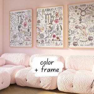 a living room with pink walls and white furniture