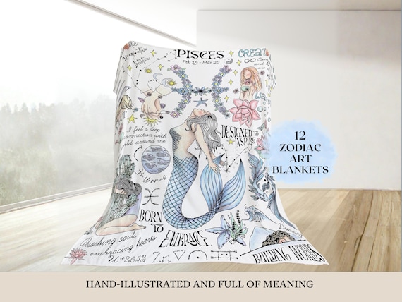Zodiac Blanket Pisces Sagittarius Soft Throw Astrology Comforter Gift Birthday Decor Capricorn Personalized Valentine Gift for Women