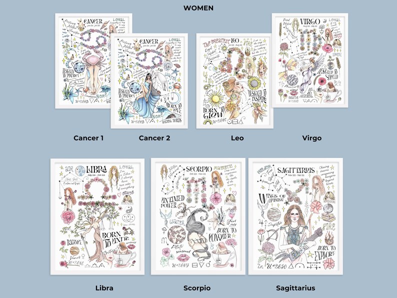 Cancer Zodiac Wall Art Framed Poster Astrology Couple Decor Whimsical New Home Decor Witchy Gift Gemini Virgo Scorpio Housewarming Gift image 6
