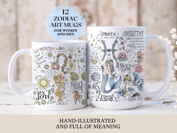 Custom Zodiac Mug Aquarius Coffee Cup Whimsical Astrology Leo Birthday Pisces Family Party Favor Aries Witchy Affirmation Gift Daughter