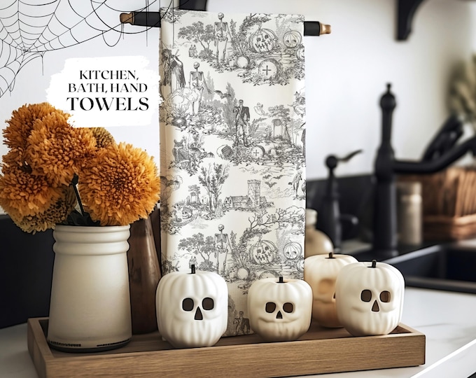 Gothic Tea Towel Spooky Toile Kitchen Towel Dish Towel Skeleton Kitchen Decor Witchy Gift Gift Grandma Fall Aesthetic Towel