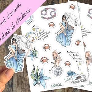 Ensemble d'autocollants du zodiaque du cancer pour fille, autocollant pour ordinateur portable, bouteille d'eau, cadeaux d'anniversaire, bricolage, fille du zodiaque du cancer