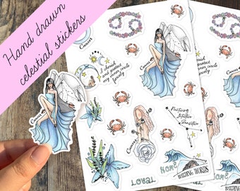 Cancer Zodiac Sticker Set  Girl Journal Stickers  Sticker Laptop Water Bottle Tumbler Sticker Birthday Gifts  Cancer Zodiac Girl DIY
