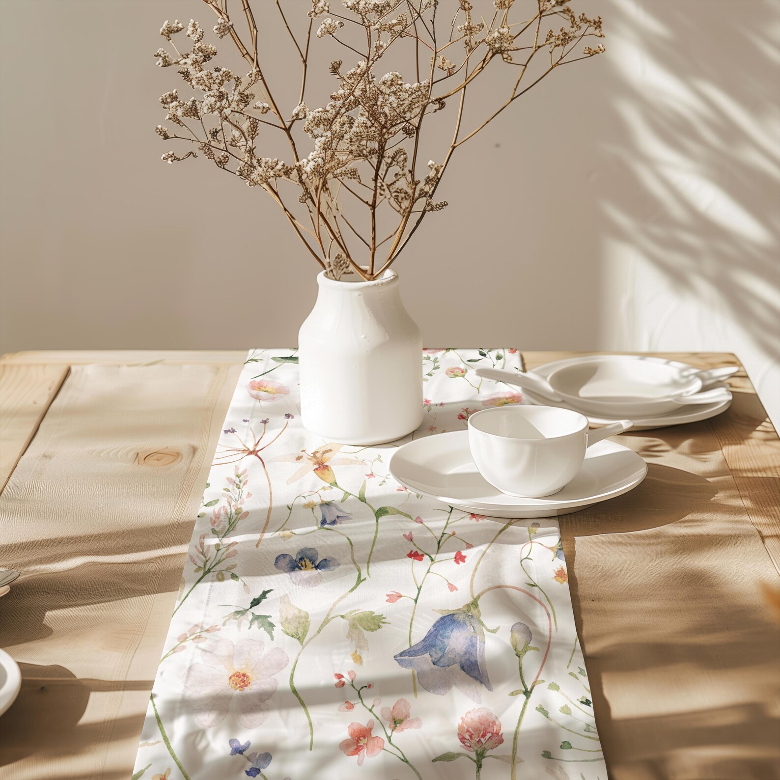 Spring Tablewar Dainty Wildflower Table Runner Spring Tableware Pressed Flower Decor ...