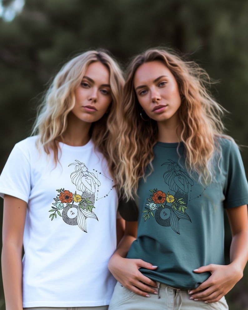 Capricorn Shirt Retro Zodiac Tee Organic Fairycore Top Retro Aesthetic Mermaidcore Tshirt Personalized Cute Capricorn Gifts Daughter Friend image 2