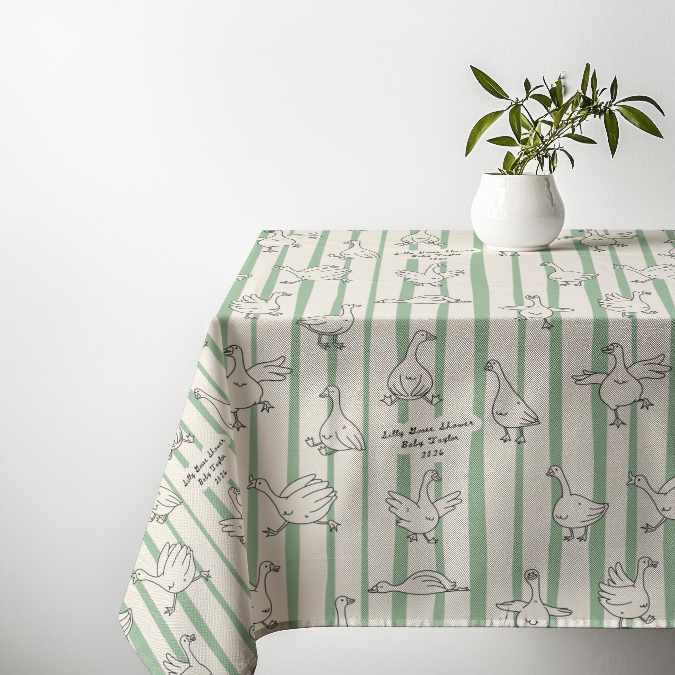 Silly Goose Baby Shower Tablecloth Rectangle Sage Green Stripped Dining ...