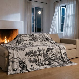 Gothic Throw Pillow Witchy Toile Pillow Goth Skeleton Pumpkin Throw Pillow Spooky Gothic Gift Creepy Gothic Party Decor Victorian Home image 9