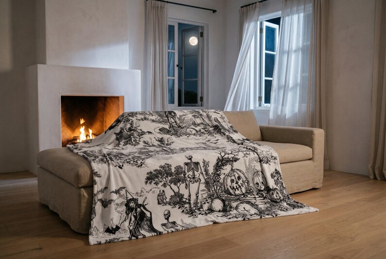 Gothic Throw Pillow Witchy Toile Pillow Goth Skeleton Pumpkin Throw Pillow Spooky Gothic Gift Creepy Gothic Party Decor Victorian Home image 9