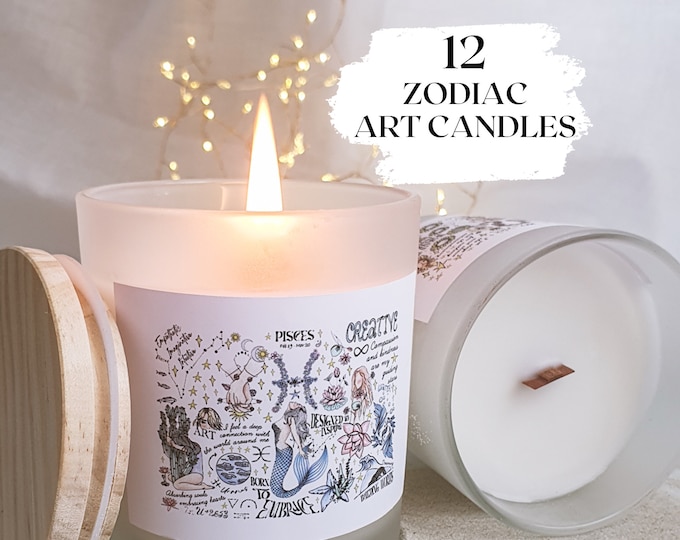 Zodiac Scented Candle Astrology Gift Pisces Scorpio Sagittarius Woodwick Soy Wax Candle Personalized Birthday Mothers Day Gift for Women