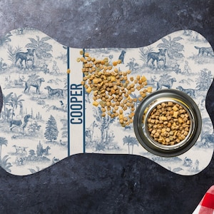 Custom Dog Bowl Mat Bone Shape Personalized Dog Food Feeding Placemat Non Slip Name Toile Luxury Kitchen New Puppy Mother Gift Dog Owner image 1