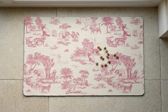 Cute Cat Bowl Mat Pink Girl Cat Food Mat Cat Toile Sweet Luxury Aesthetic Placemat Non Slip Floor Mat Kitchen Cat New Kitten Gift Cat Owner
