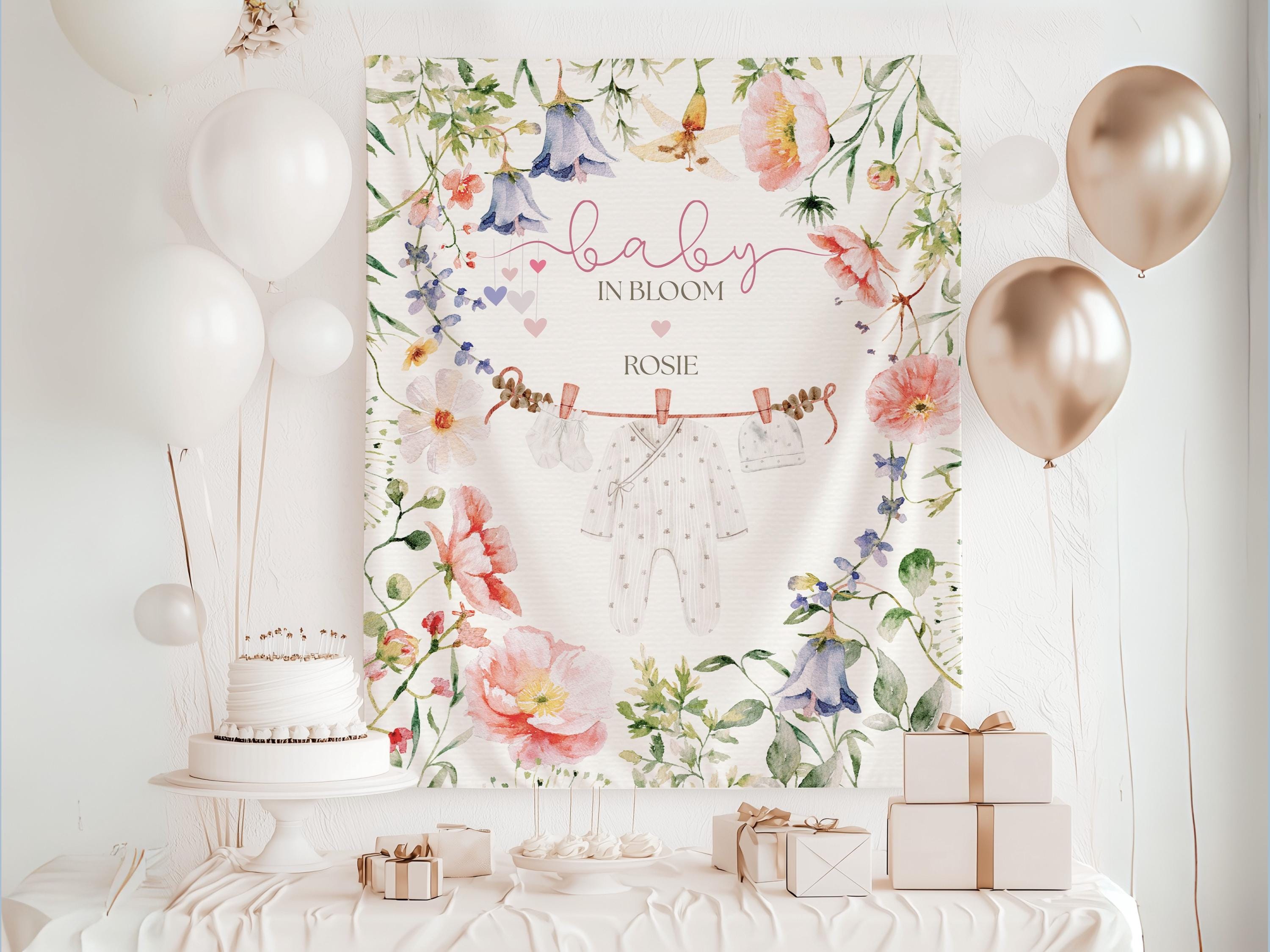 Baby in Bloom Backdrop Girl Baby Shower Sign Wildflower Baby Party Banner Garden Baby Party Sign Custom Name Tapestry Floral Welcome Poster