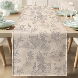 Crème Paas Toile Tafelloper Paashaas Decor Beige Paastafeldecor Neutrale Partij Tafelloper Elegant Paasdecor Luxe Esthetiek