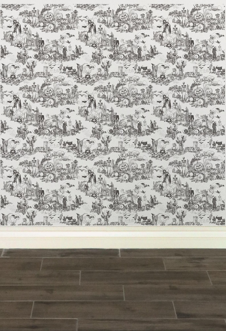 Gothic Skull Wallpaper Witchy Toile Decor Moody Vintage Victorian Wall Art for Restaurant Hotel Party Skeleton Pumpkin Theme Peel Stick image 8