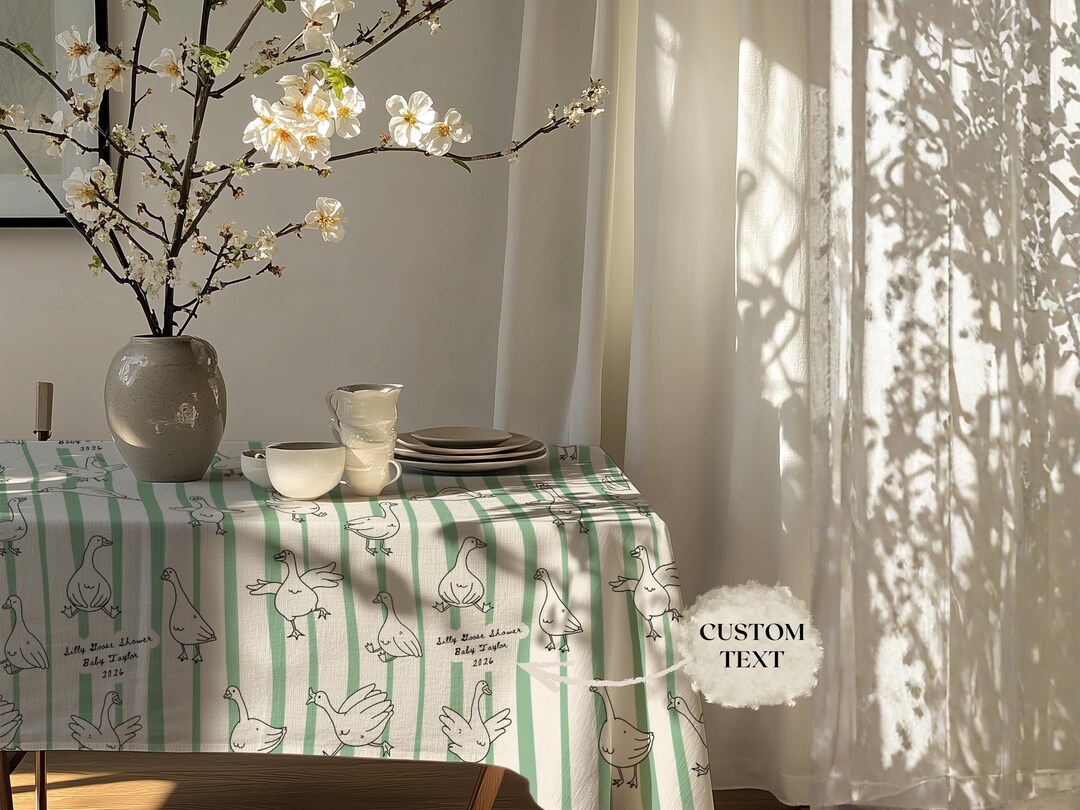 Silly Goose Baby Shower Tablecloth Rectangle Sage Green Stripped Dining ...