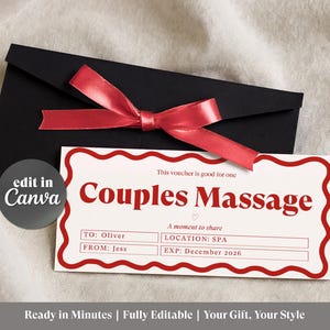 Couple Massage Gift Voucher Template Canva Editable Printable Certificate Card Experience Coupon Last Minute Mother Present Anniversary
