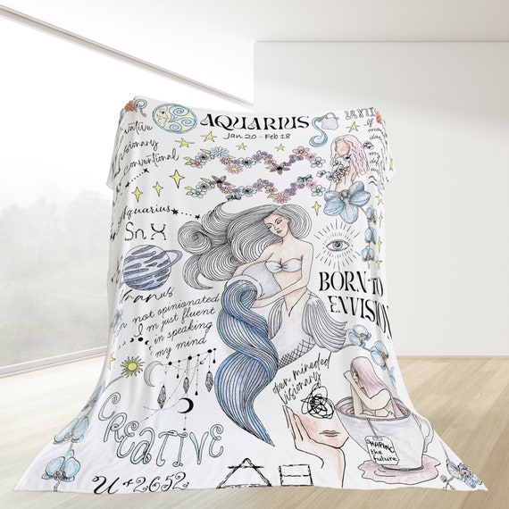 Aquarius Throw Blanket Boho Astrology Zodiac Bed Cover Birthday