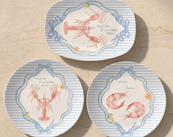 Seafood Serving Platter Gift Cabana Striped Plate Coastal Bachelorette Party Table Decor Custom Shrimp Snack Tray Nautical Lobster Lover