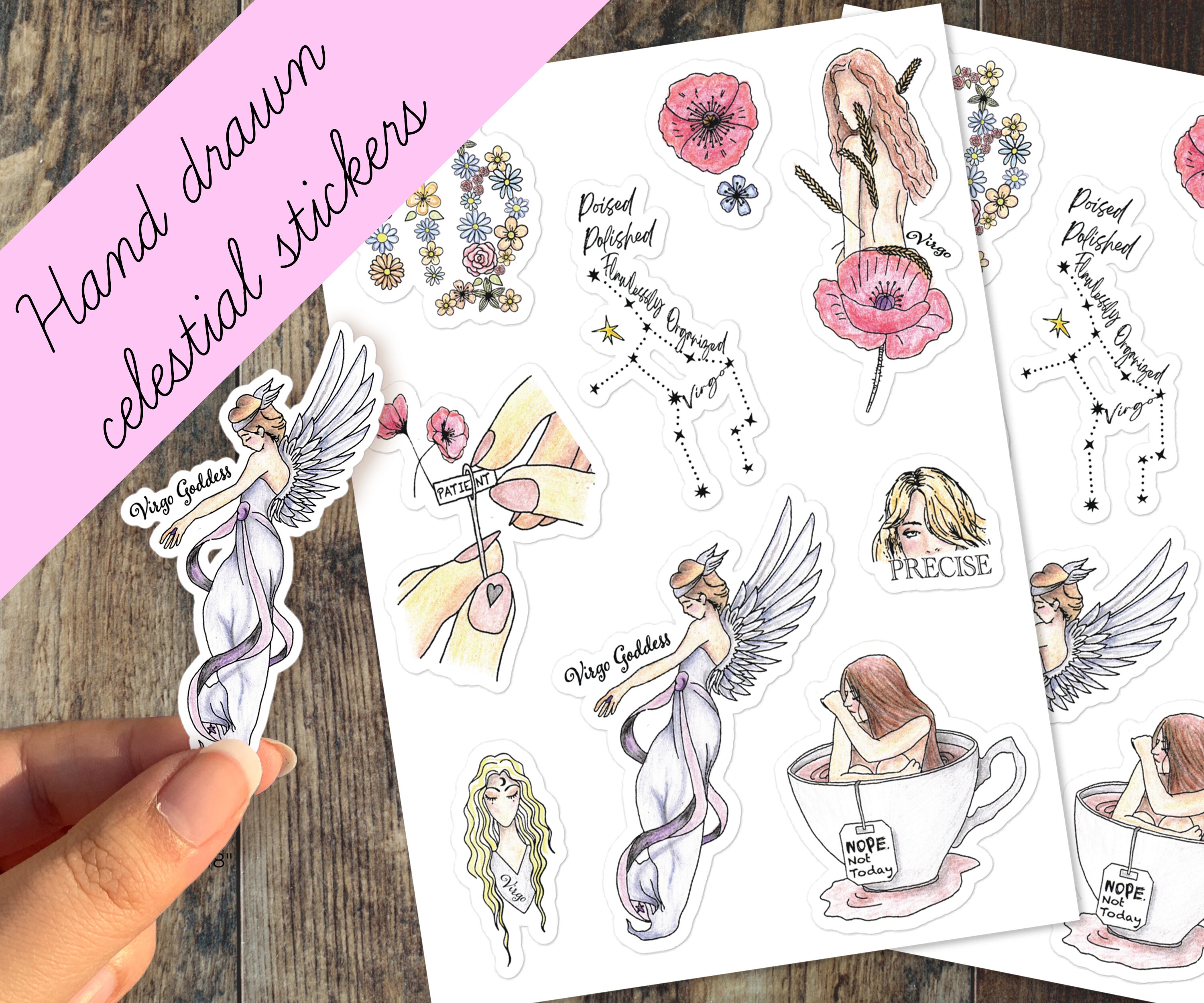 Virgo Goddess Sticker Set Phone Kindle Sticker Girl Journal Sticker Laptop Water Bottle Sticker Tumbler Birthday Card DIY Virgo Gift Zodiac
