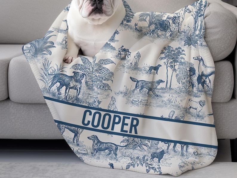 Custom Dog Blanket Gift Personalized Dog Bed Cover Name Dog House Blanket Blue Dog Car Luxury Aesthetic Sofa Cover New Puppy Gift Dog Owner image 1