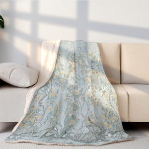 Blue Chinoiserie Throw Blanket Bird Toile Sofa Cover Japanese Aesthetic Comforter Art Decor Birthday Mothers Day Gift Mom Grandma Friend