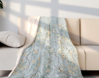 Blau Chinoiserie Decke Vogel Toile Sofa Cover Japanische Ästhetik Tröster Kunst Dekor Geburtstag Muttertag Geschenk Mama Oma Freund