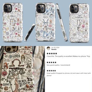 May include: A white phone case with a colorful zodiac design. The case features a variety of astrological symbols, including the zodiac signs, planets, and stars. The case is designed for a phone with a camera lens in the upper left corner.