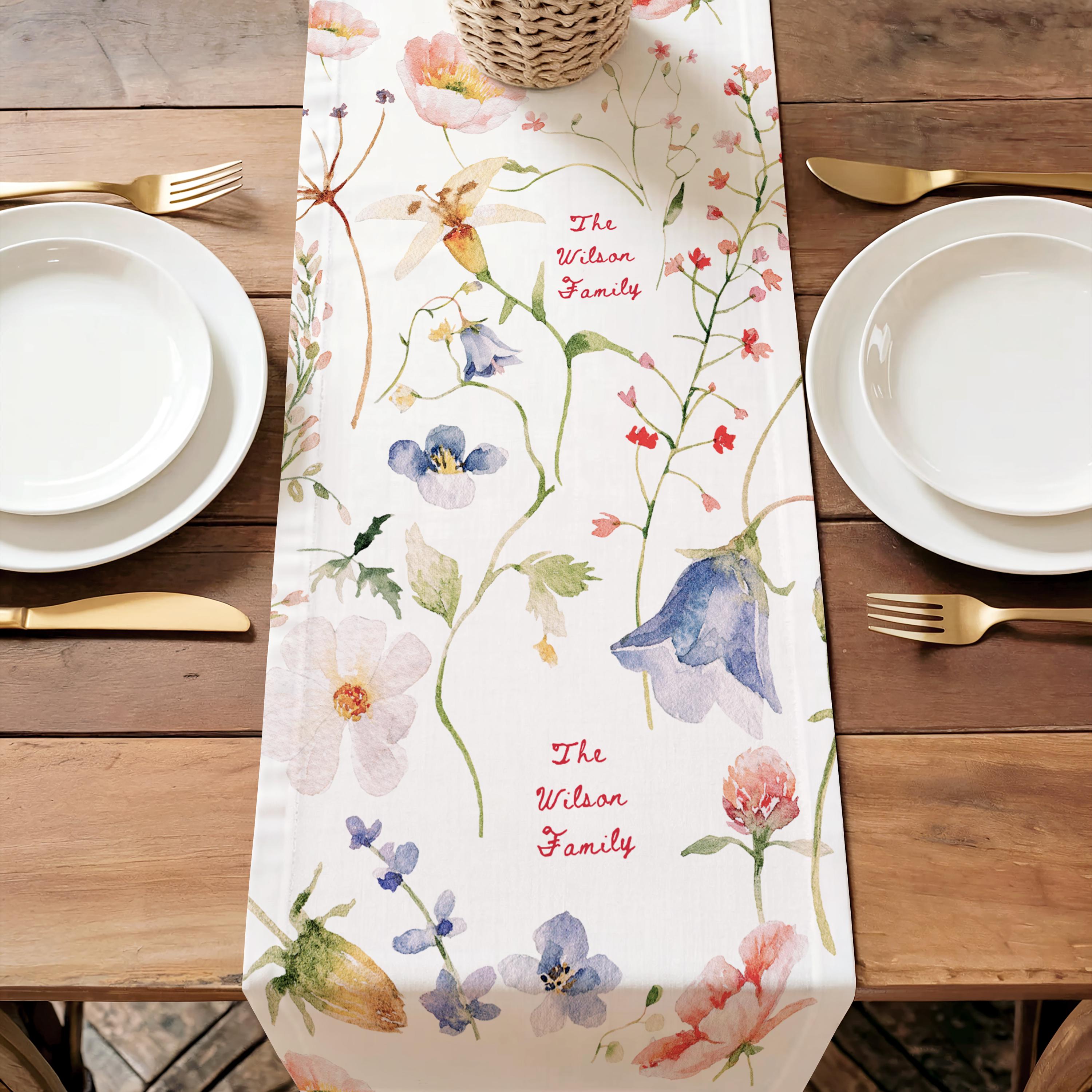Spring Tablewar Dainty Wildflower Table Runner Spring Tableware Pressed Flower Decor ...