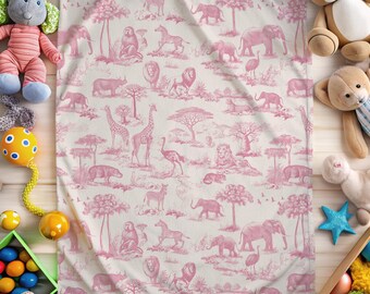 Safari barnrumsfilt rosa flickrumsdekoration toile djurfilt spjälsäng sängkläder småbarnsfilt födelsedagspresent dotter elefantdekoration
