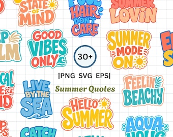 Retro Summer Quotes Clipart Bundle, Beach Vibes Sublimation PNG SVG EPS