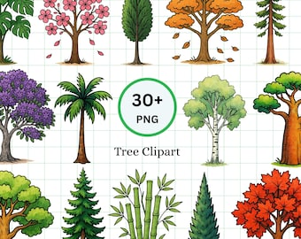 Watercolor Tree Clipart Bundle | Botanical Ink Illustration (PNG)