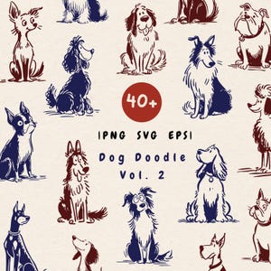 Dog Doodle Clipart Bundle, 40+ Hand Drawn Dogs PNG SVG EPS, Vintage Sketch Illustrations