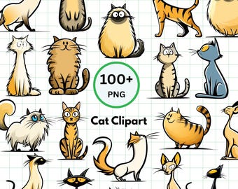 Cat Clipart Bundle | Cats PNG | Cute Cartoon kitty Clipart | Hand Drawn Cat Illustrations