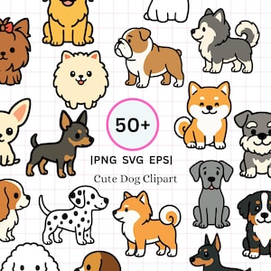 かわいい犬のクリップアートバンドル：子犬のグラフィック 58 点（PNG、EPS、SVG）