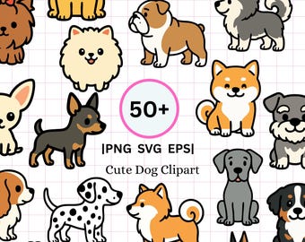 Kawaii Hund Clipart-Bundle: 58 Welpen Grafiken (PNG, EPS, SVG)