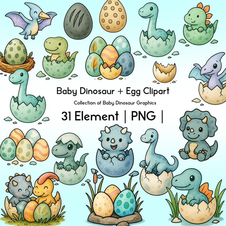 Watercolor Dinosaur Clipart | Baby Dinosaur Clipart | Dinosaur Egg ...
