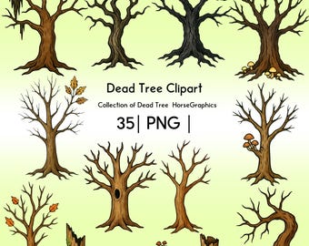Lot de cliparts arbre mort | 35 PNG | Forêt effrayante | Arbres d'Halloween | Téléchargement numérique
