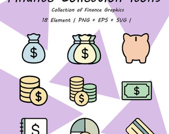 Finance Collection Icons | Money, Wallet, Credit Card, Banking, Investment | PNG, EPS, SVG Vector Set