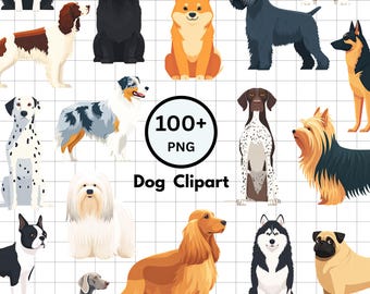 Dog Breed Clipart PNG Bundle | 100+ Realistic Illustrations