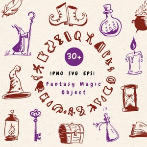 Hand Drawn Magic Object Doodle Clipart Bundle SVG PNG EPS