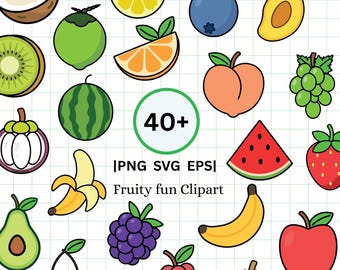 Kawaii Fruit Clipart Bundle| Fruit Illustrations for Stickers & Crafts (Digital Download)