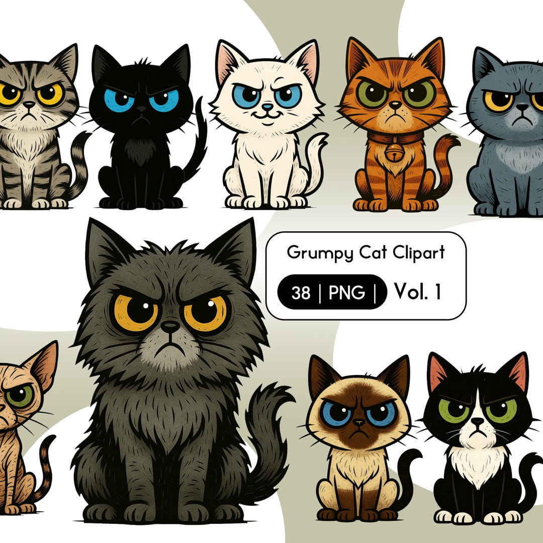 Grumpy Cat Clipart Bundle | 38 PNG Illustrations (digital Download) - Etsy
