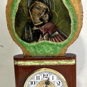 Vintage Hand Crafted Wood Mantel Clock Westminster Chime Works Unique 20" X 10"
