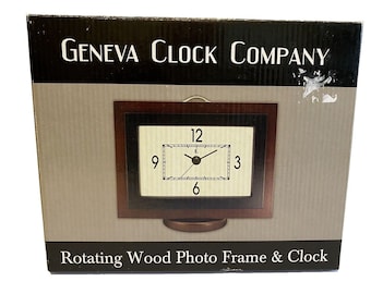 Geneva Clock Company Cadre photo rotatif en bois et horloge pouvant contenir 10 x 15 cm (10 x 15 cm)