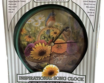 L'horloge avec son d'oiseau joue des chansons spirituelles toutes les heures, cadre vert, plastique 25,4 cm (25,4 cm)