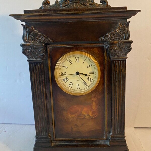 Home Accessories Mantle Clock Hand Finished Wood And Brass Quartz Movement 14"in